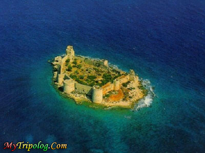 a bird's eye view of kizkalesi,kizkalesi,mersin,turkey