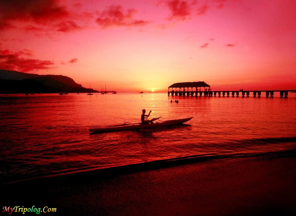 kayaker and sunset in kauai,hawaii,sunet,wallpaper,kayaker