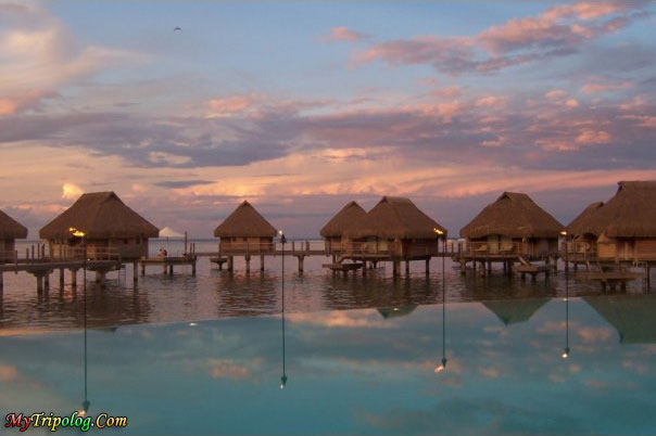 tahiti,bora bora,island,water bungalows,accomodation,sea,sunet,landscape