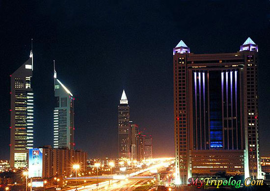 dubai fairmonts emirates tower at night,emirates tower,dubai,view,uae