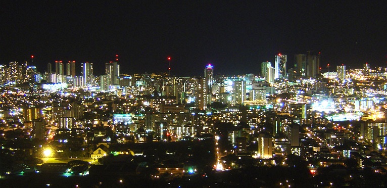 Honolulu city lights at night
