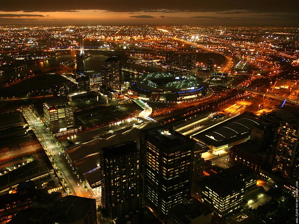 Melbourne city skyline at night, Australia wallpaper