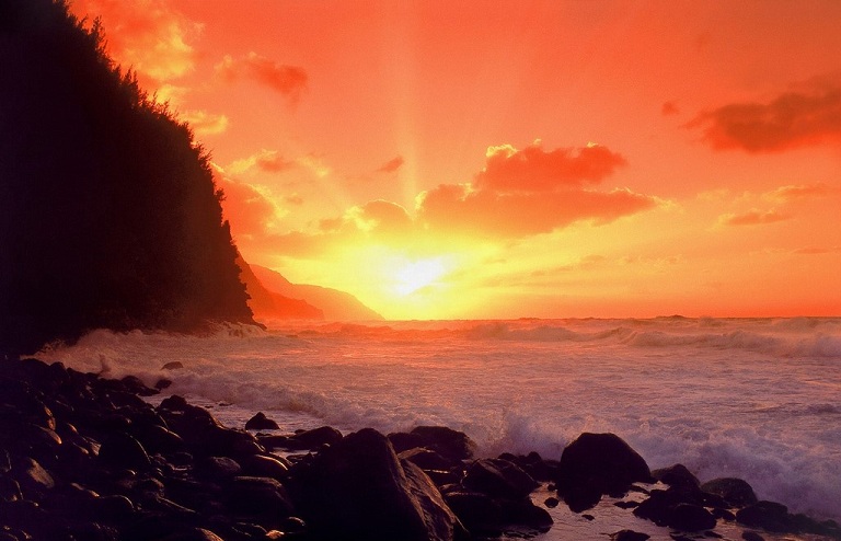 Sunset Over Kauai Beach, Hawaii
