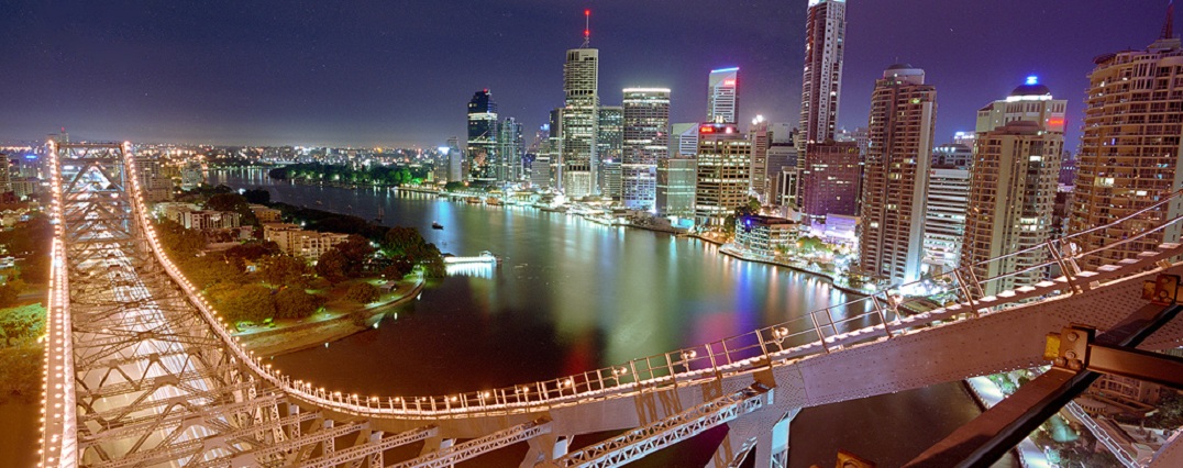 brisbane lights and bridge at night, australia