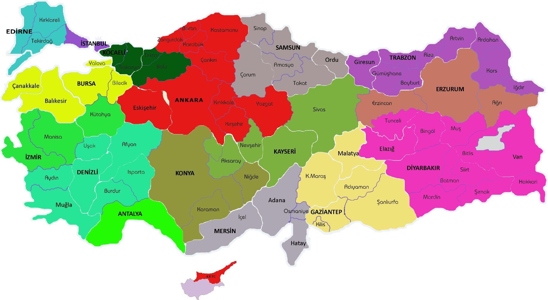Detayli buyuk boy Turkiye siyasi haritasi