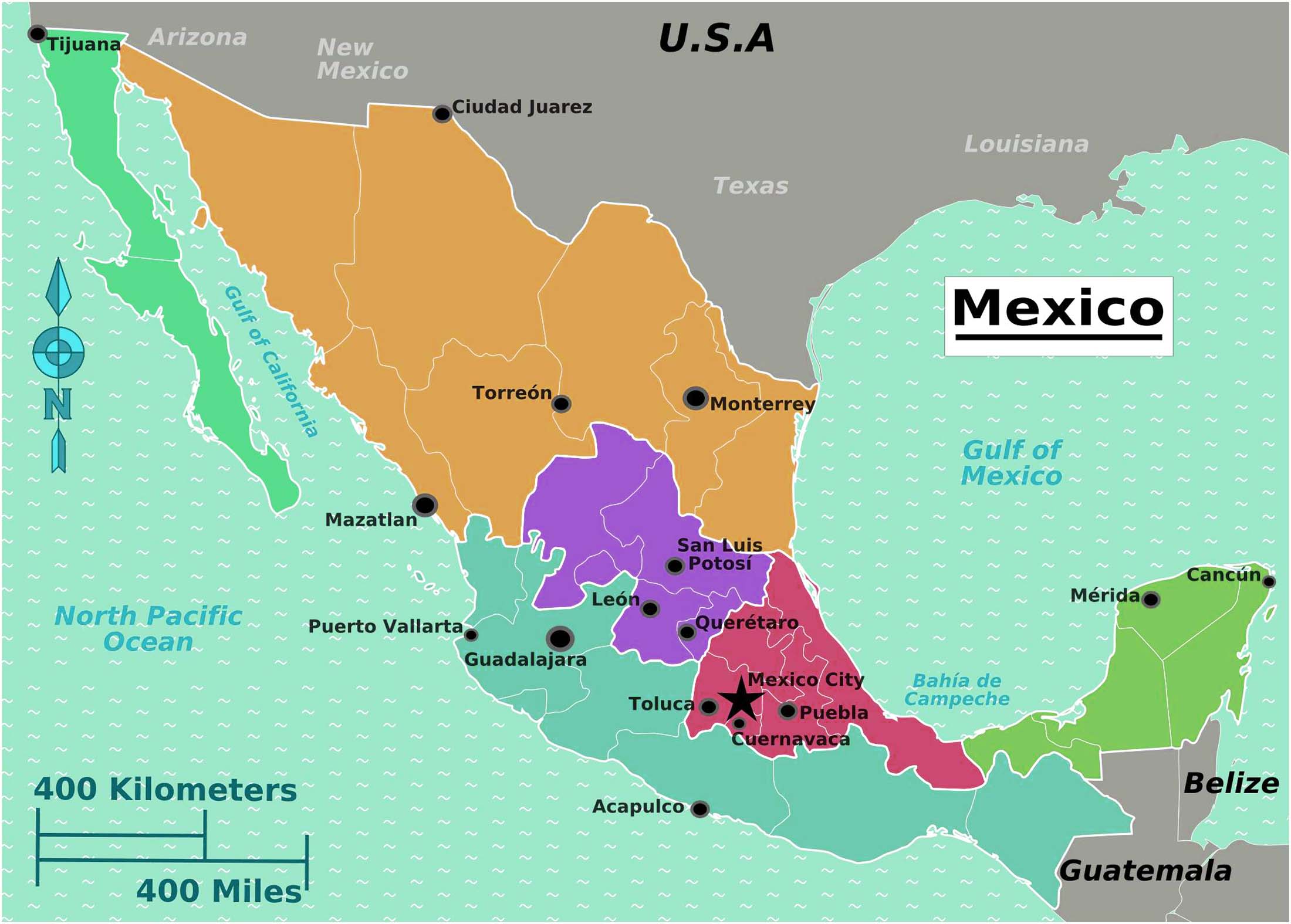 Mexico regions map large size – Travel Around The World – Vacation Reviews