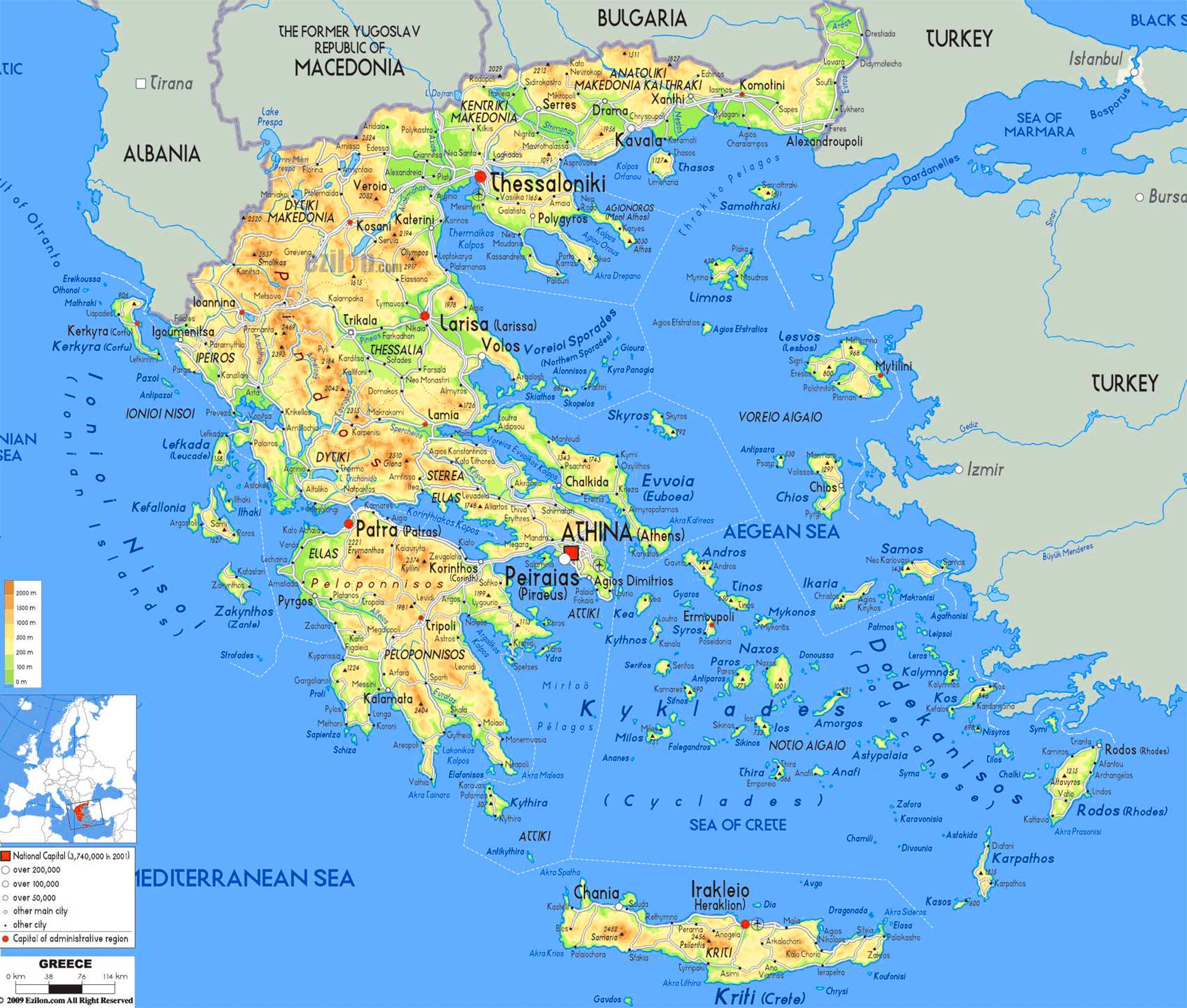 Detailed Greece Physical Map 