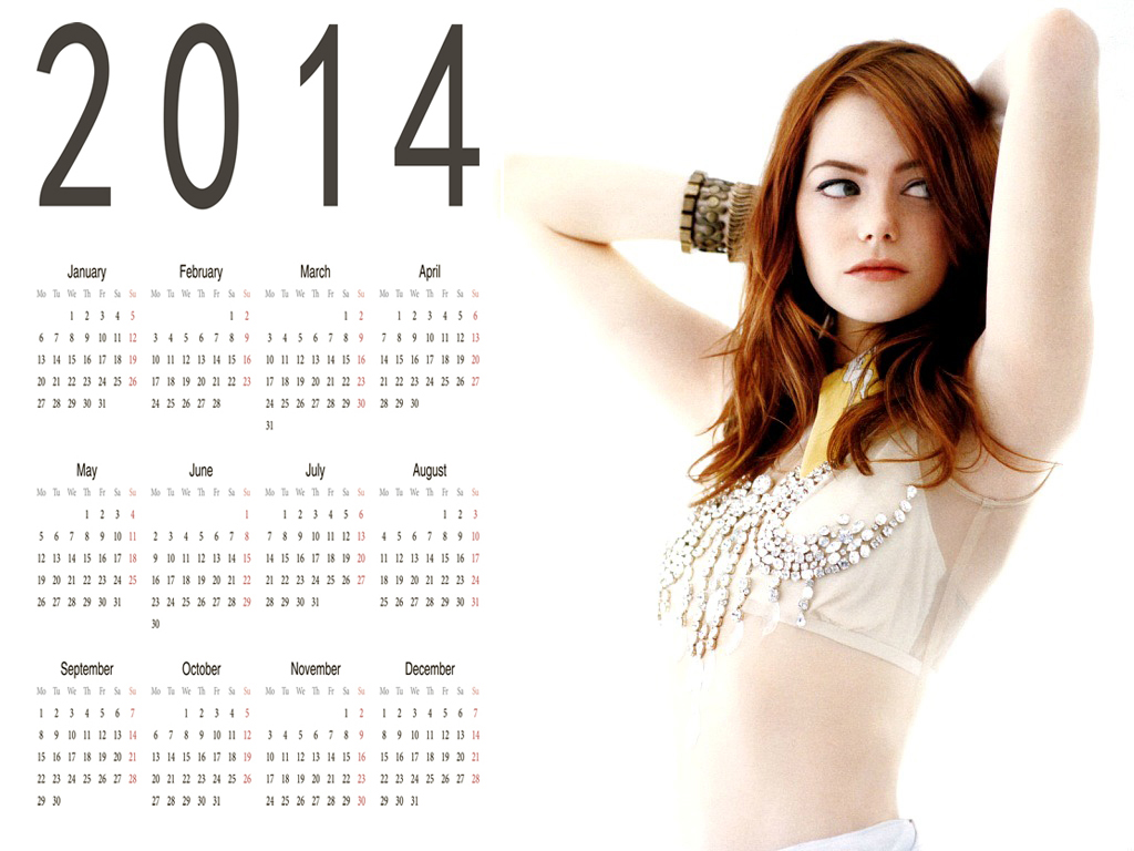 red head emma stone hot celebrity woman calendar 2014