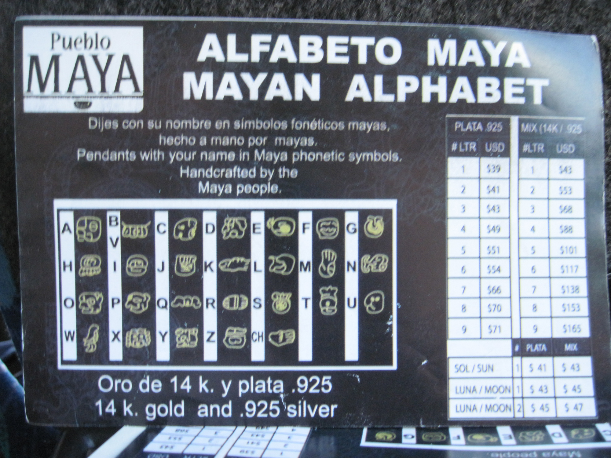 Mayan alphabet with corresponding English letters alphabet