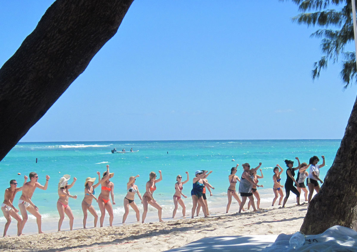 girls aerobic on beach punta cana activity