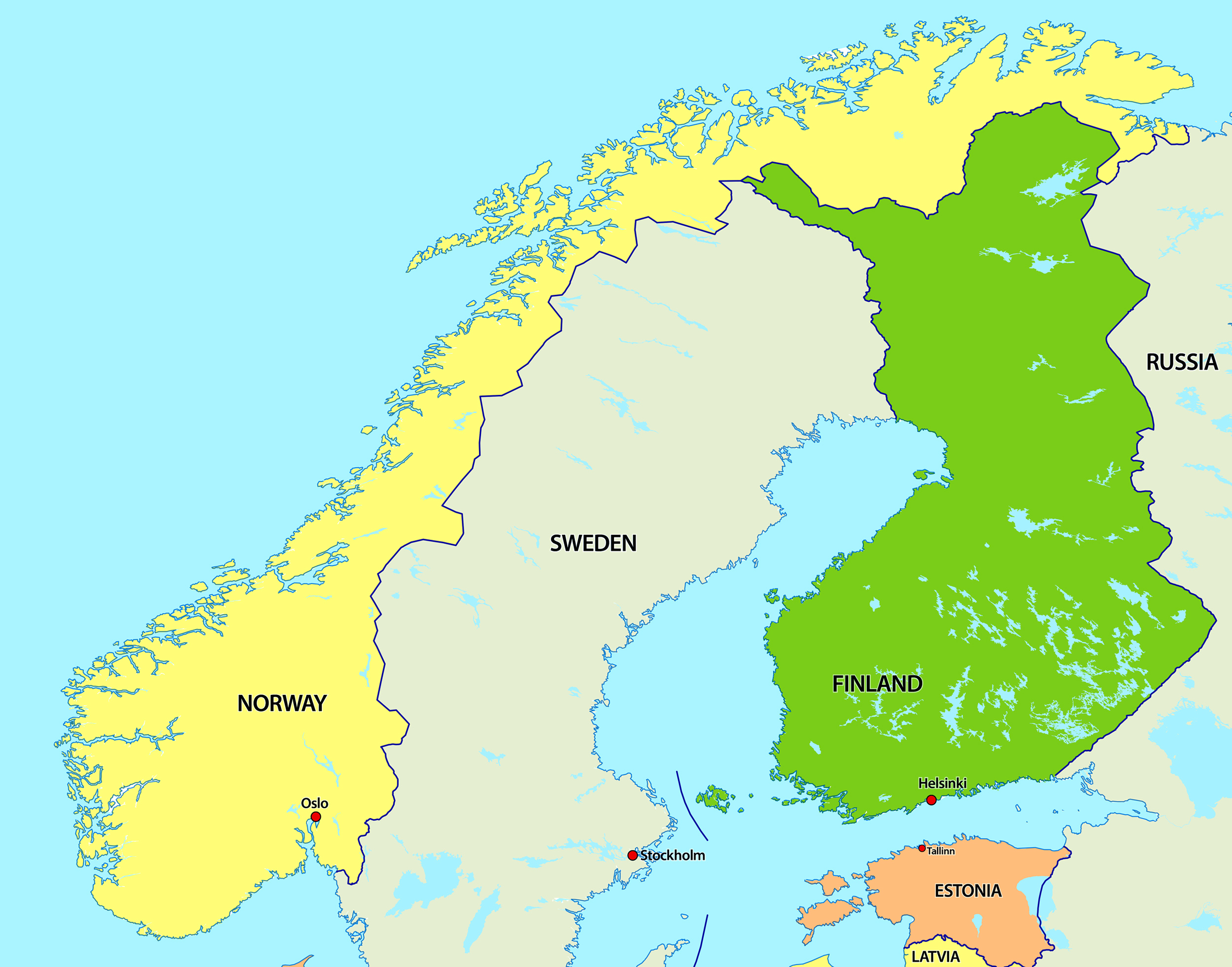 norway map surrounding northern european countries