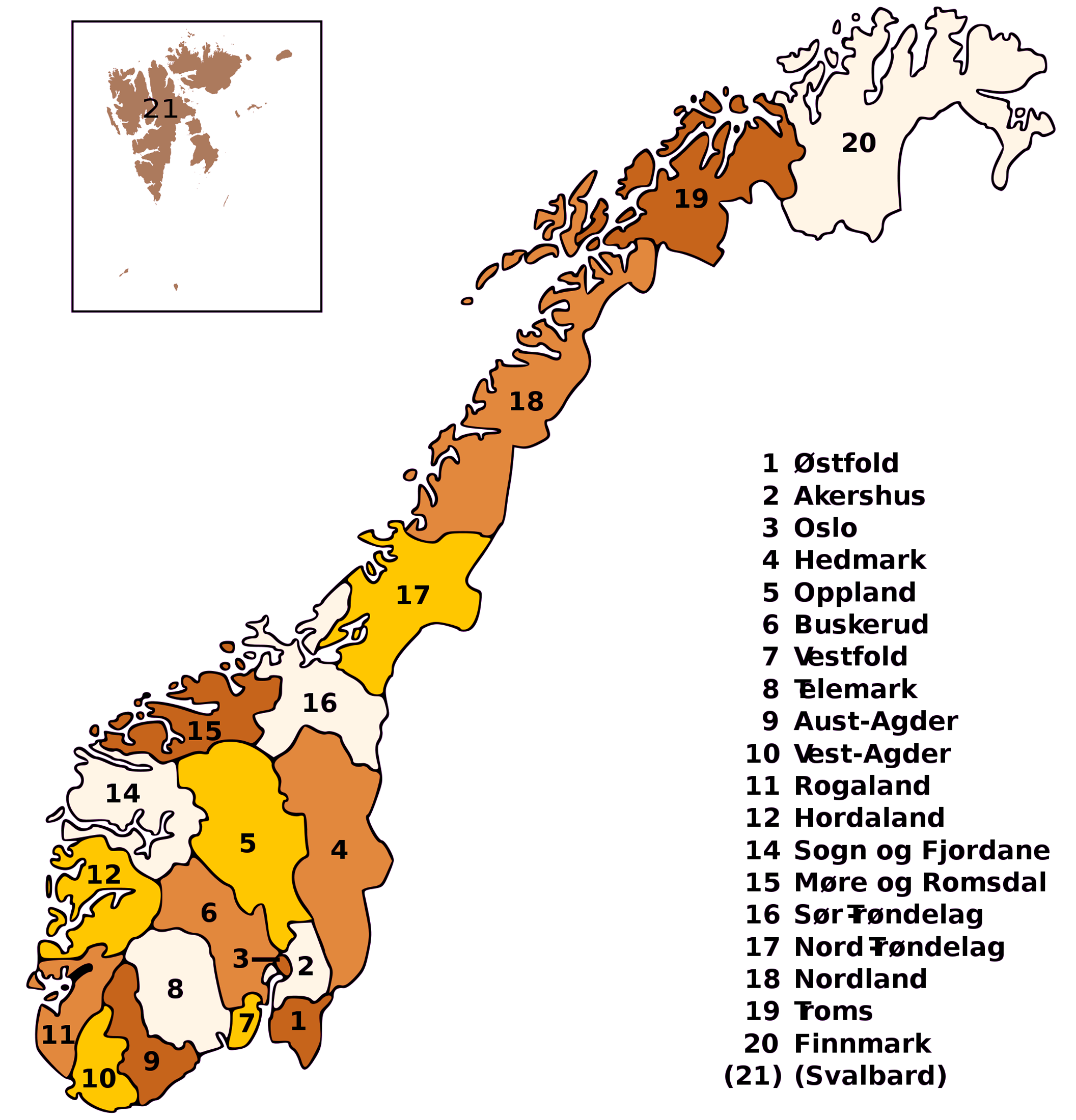 norway political map of provinces and cities