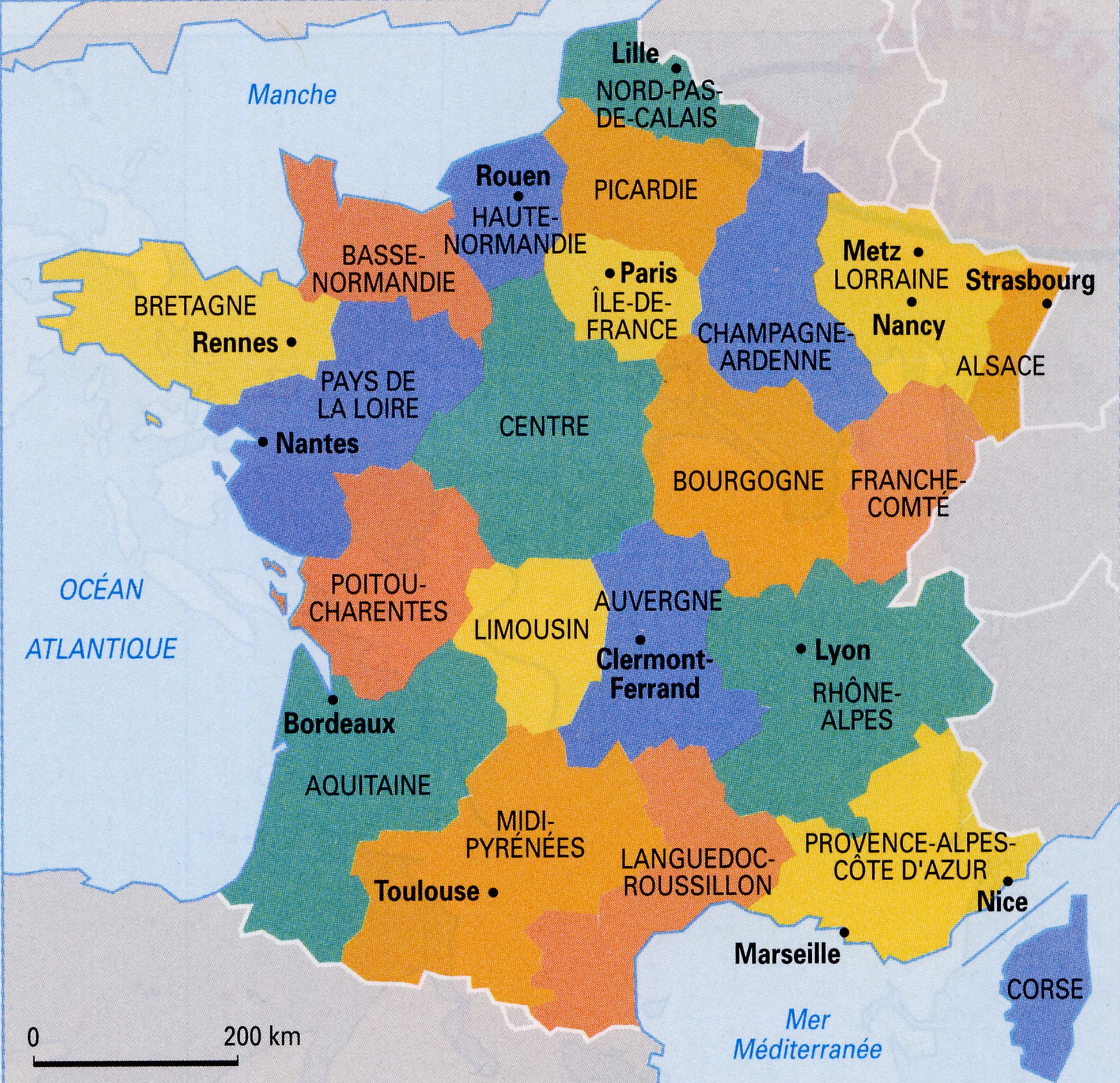 detailed large size colored map of France – Travel Around The World ...