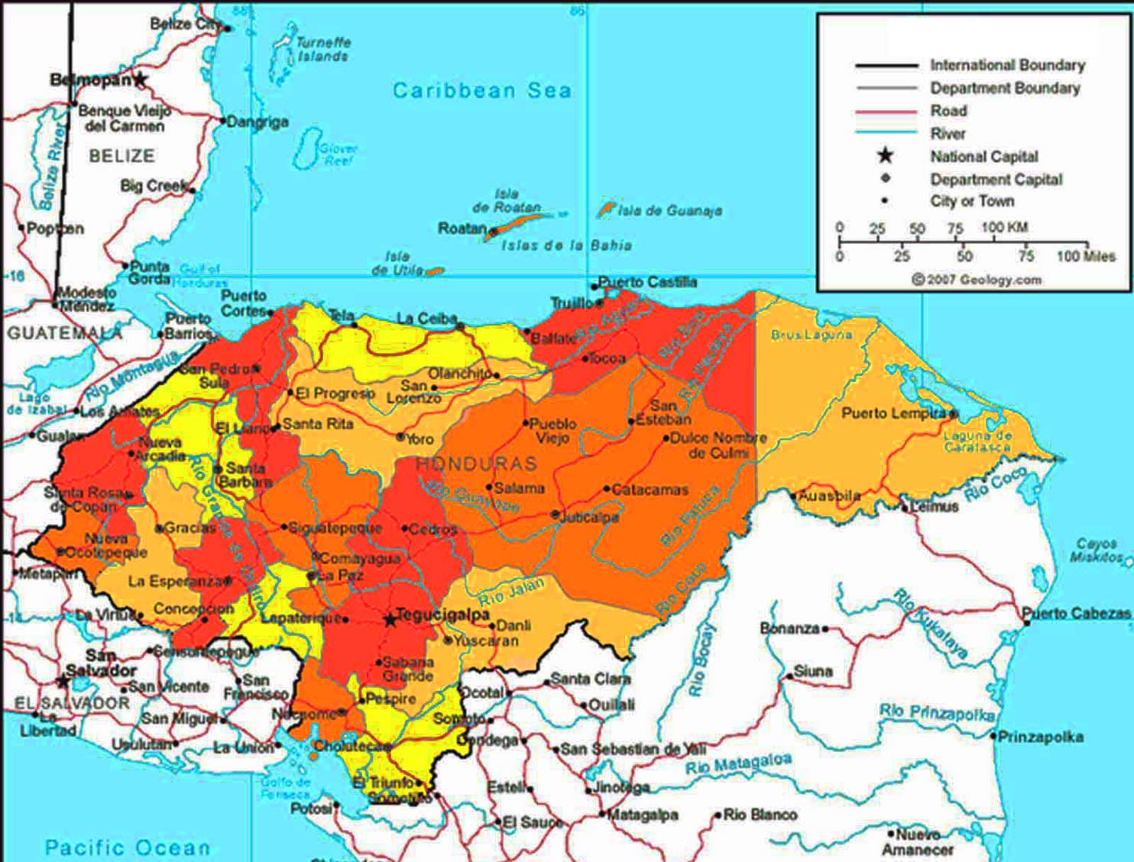 honduras travel map