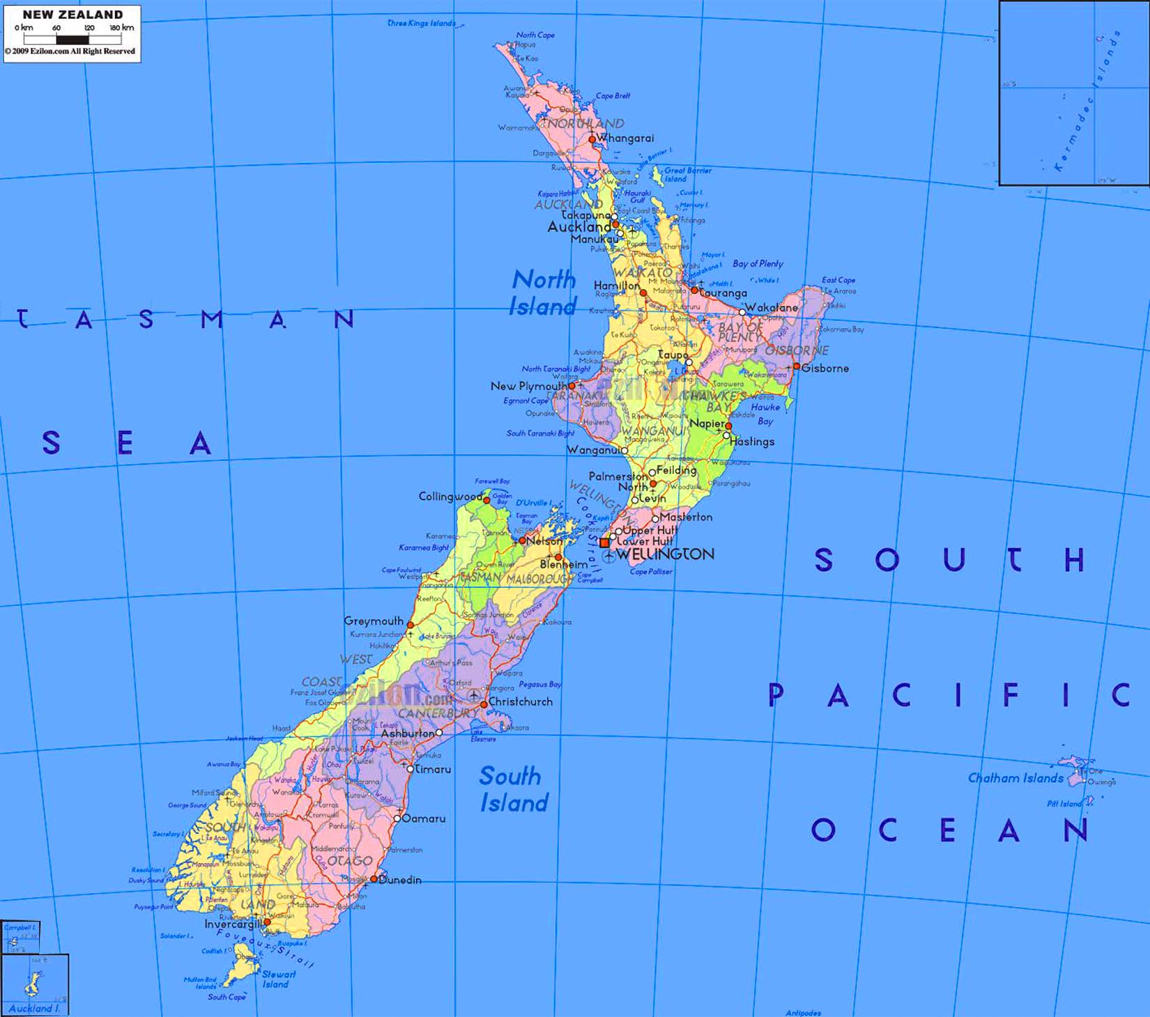 Detailed, Large Size New Zealand Map and Flag – Travel Around The World ...