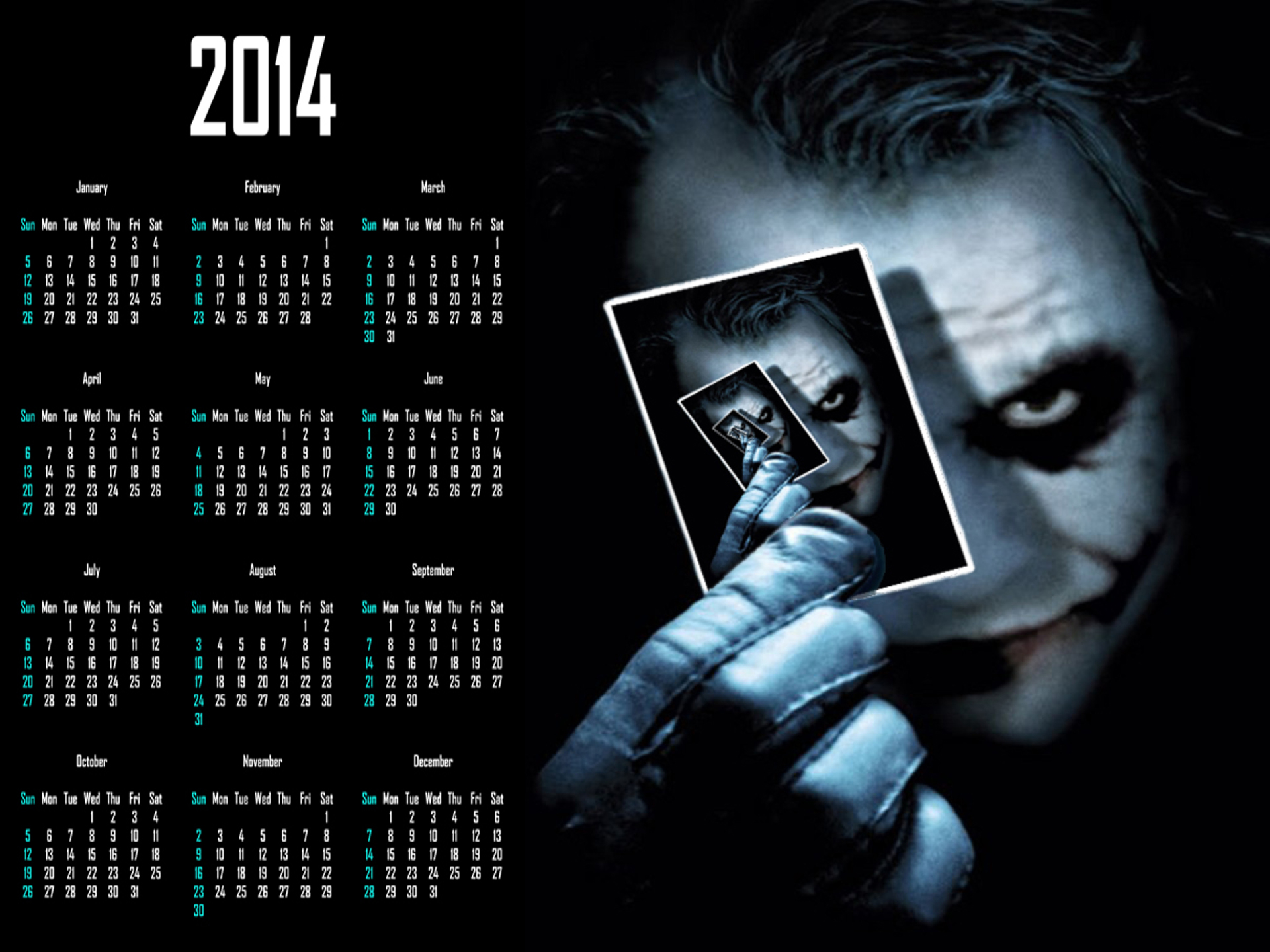 batman dark knight joker calendar 2014